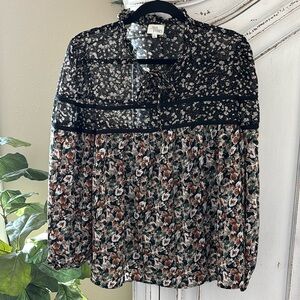 Ava James Sheer Moody Floral Long Sleeve Blouse, Women's Size Large